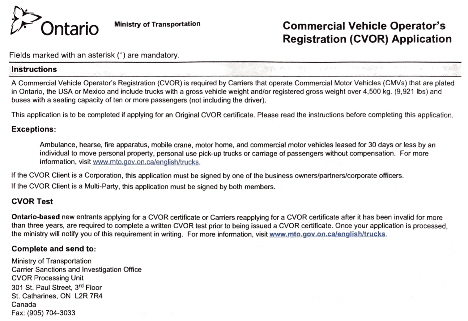 Cvor Application Fill Online Printable Fillable Blank CVOR 